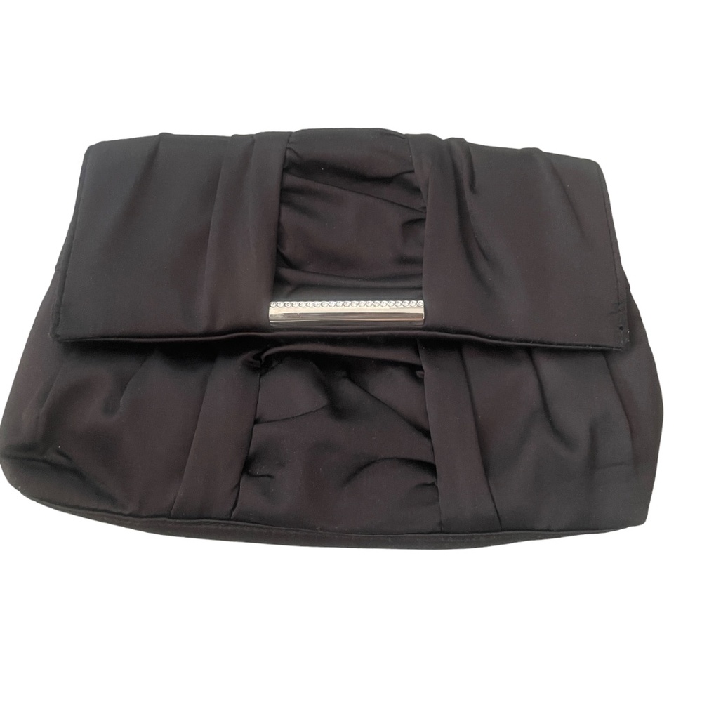 Steve Madden‎ Clutch Handbag Black Rhinestone inlay 100% Polyester Silver Inside